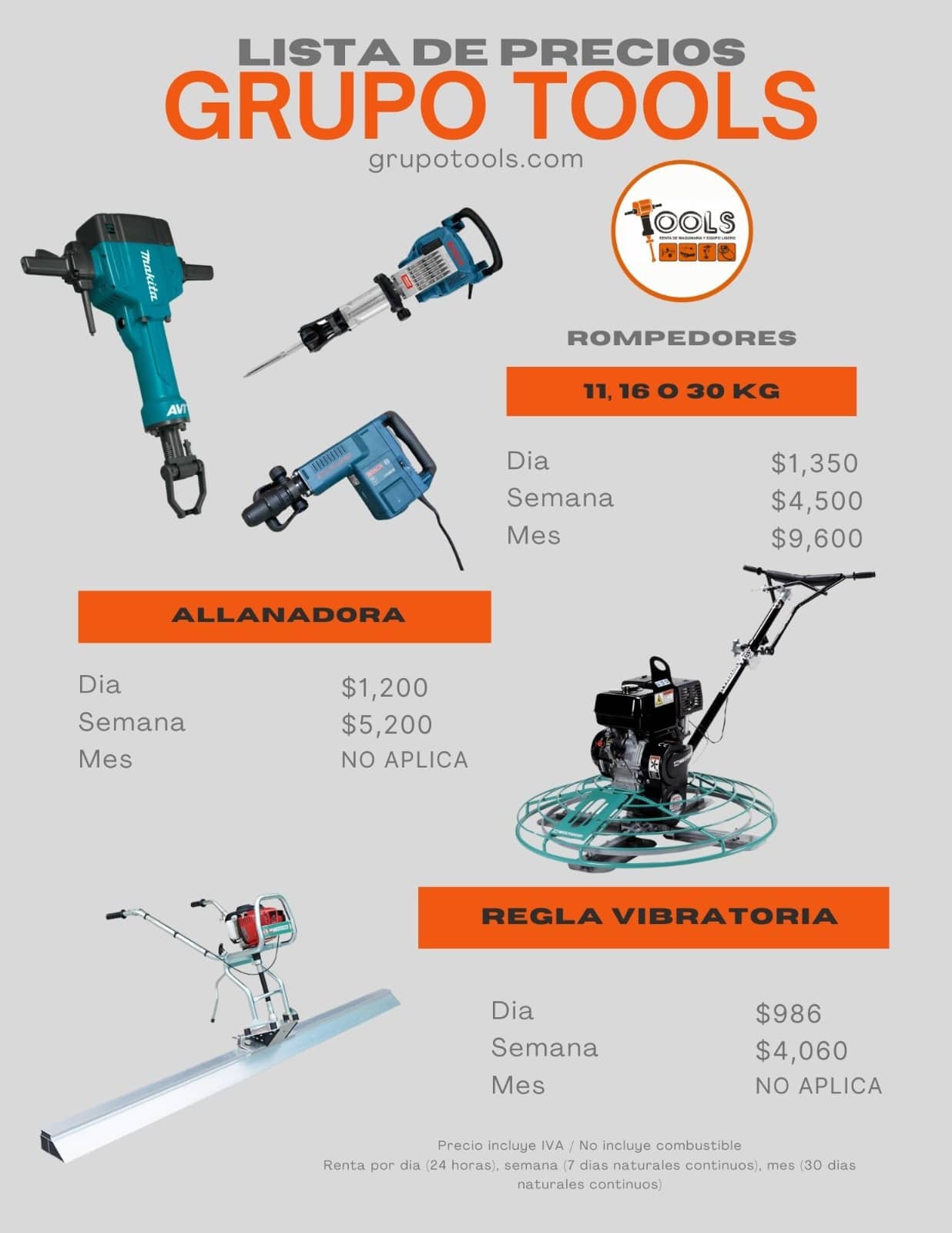 Precios por día de renta de maquinaria para construcción 2025