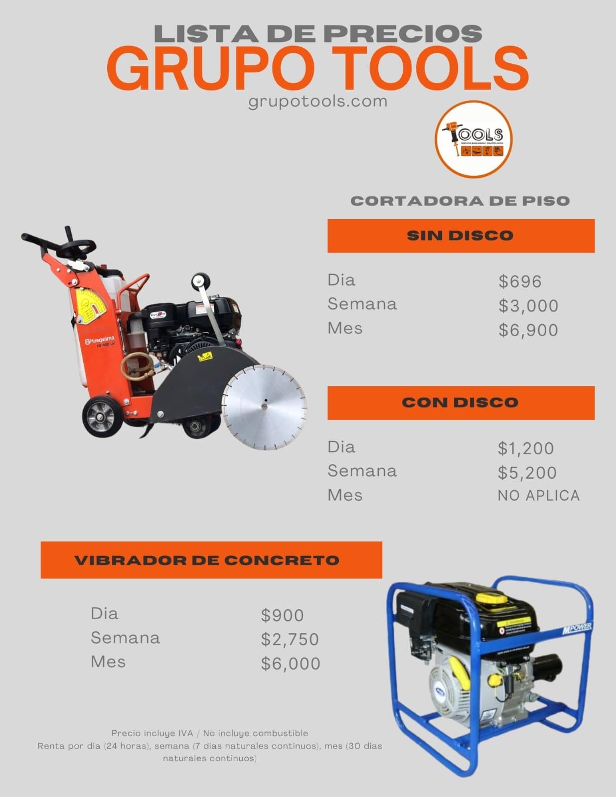 Lista de precios de renta de maquinaria para construcción 2025