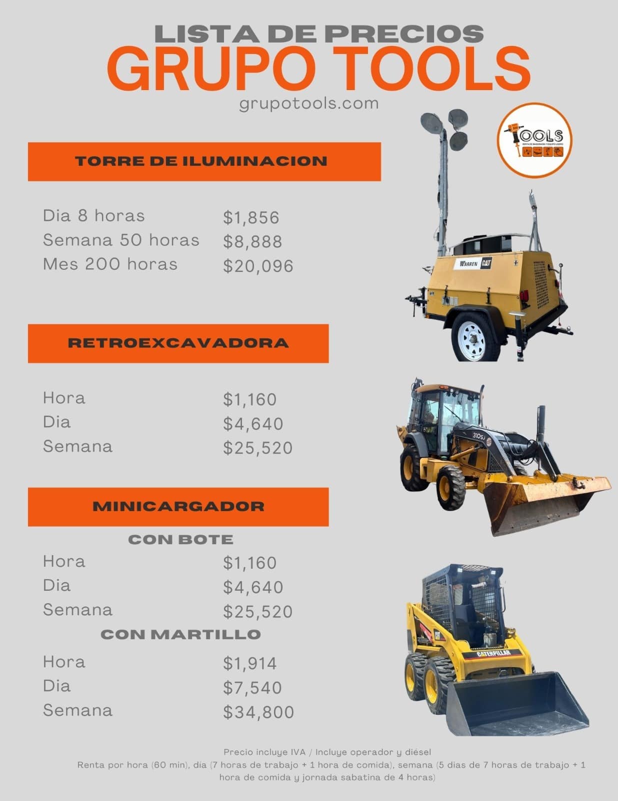 Renta de Maquinaria ligera precios en Metepec