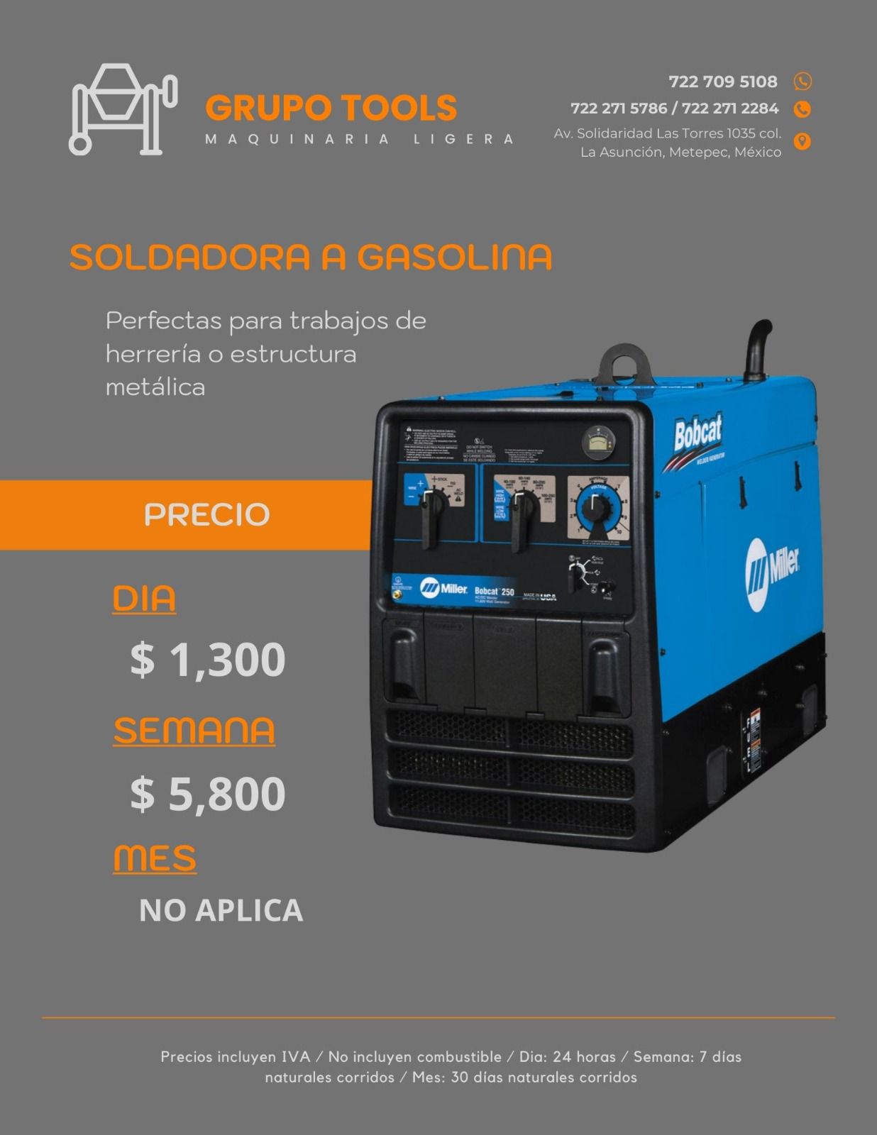 Precio de Renta de Soldadora a Gasolina