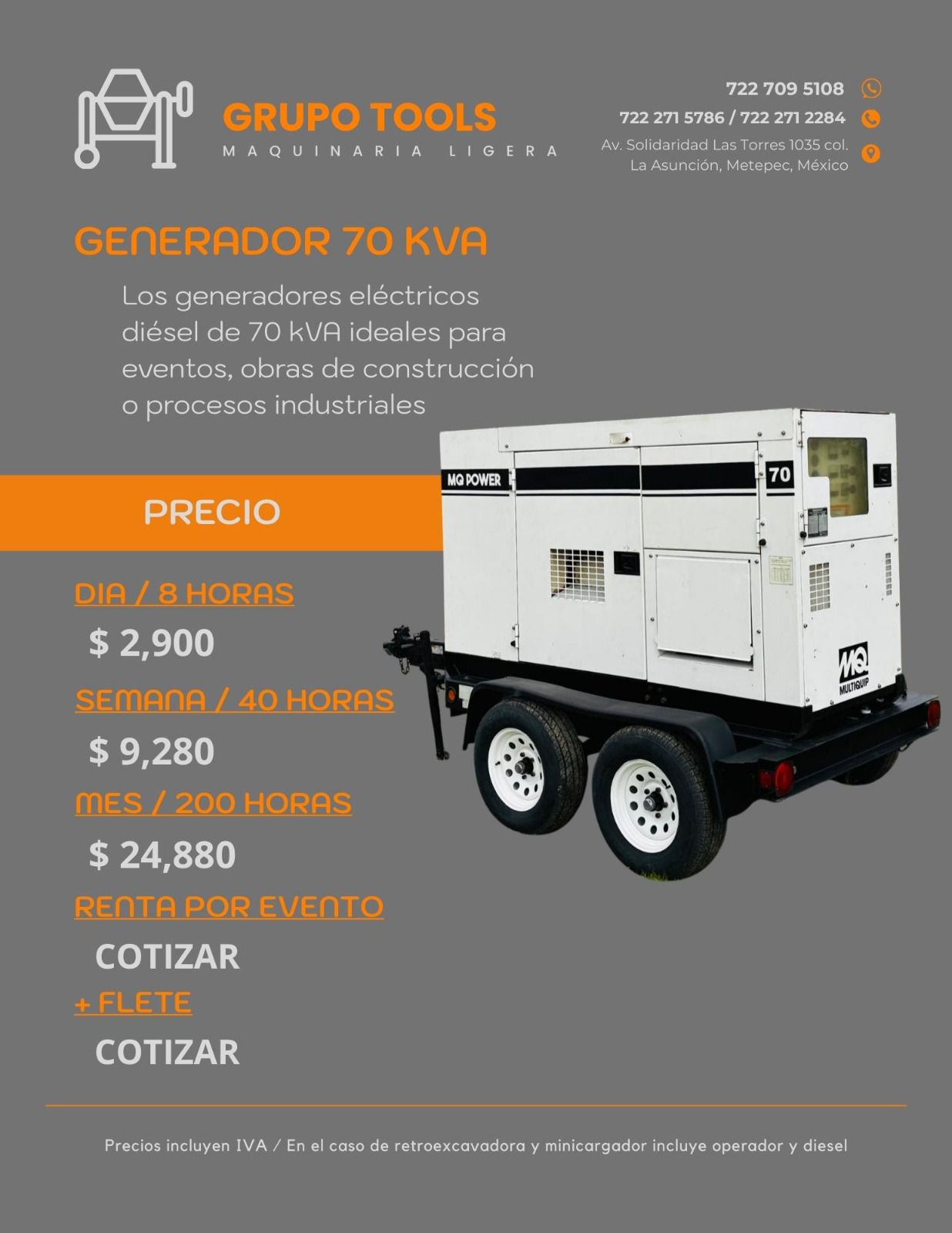 Generador de 70KVA en renta en Valle de Toluca