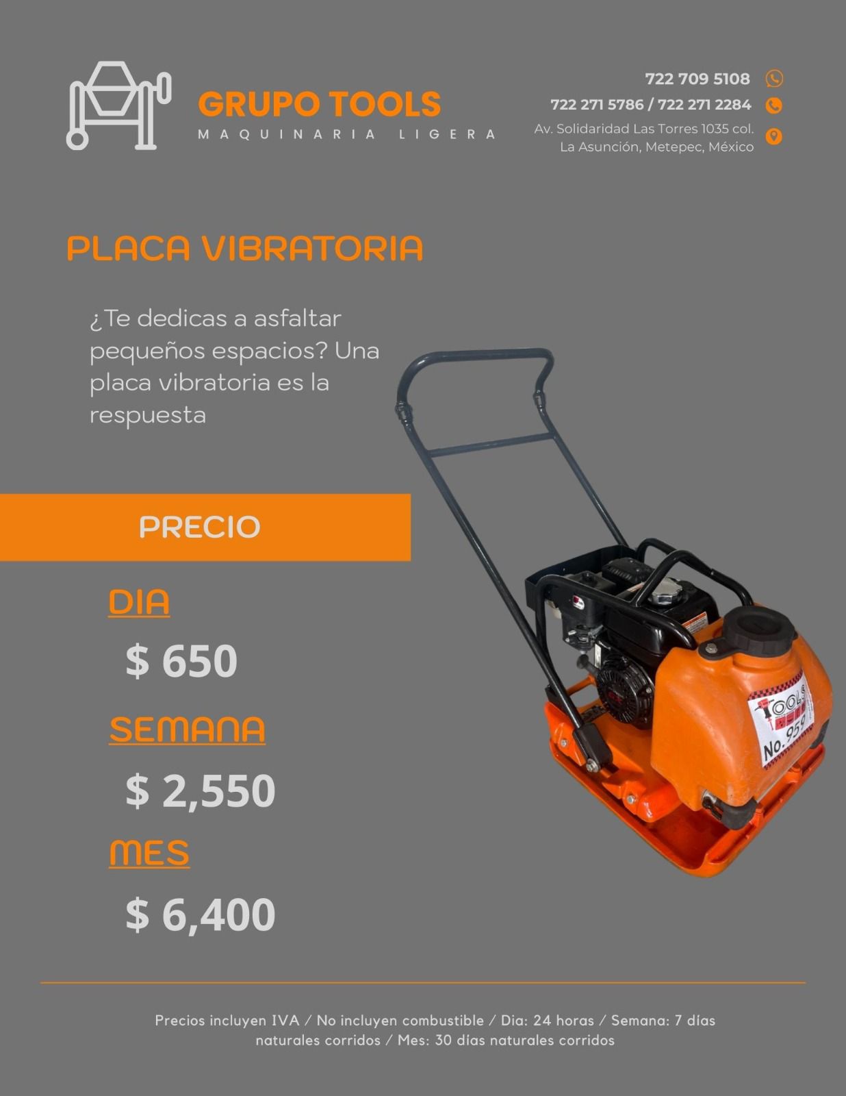 Renta de placa vibratoria en Toluca