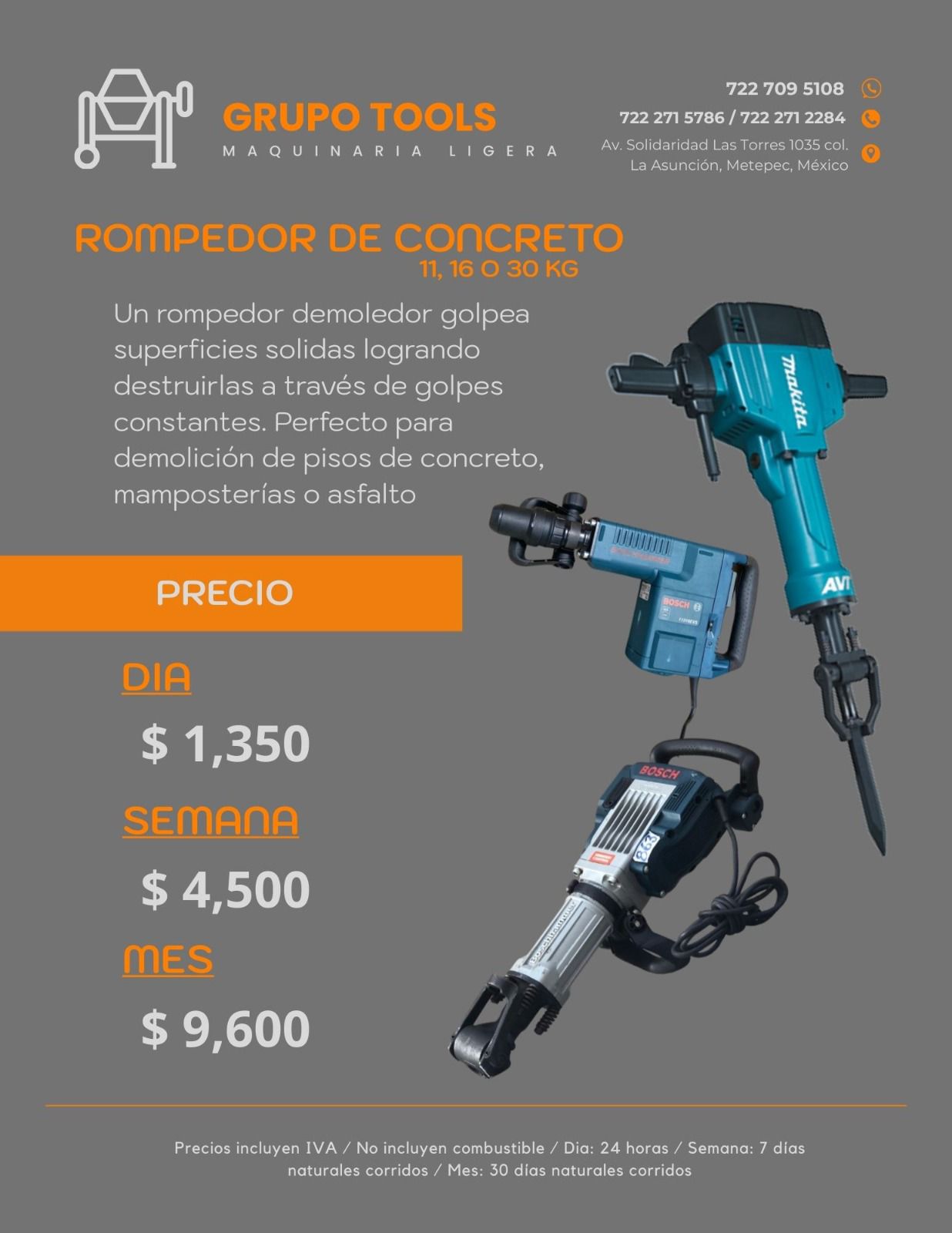 Precio de rompedor de concreto Toluca