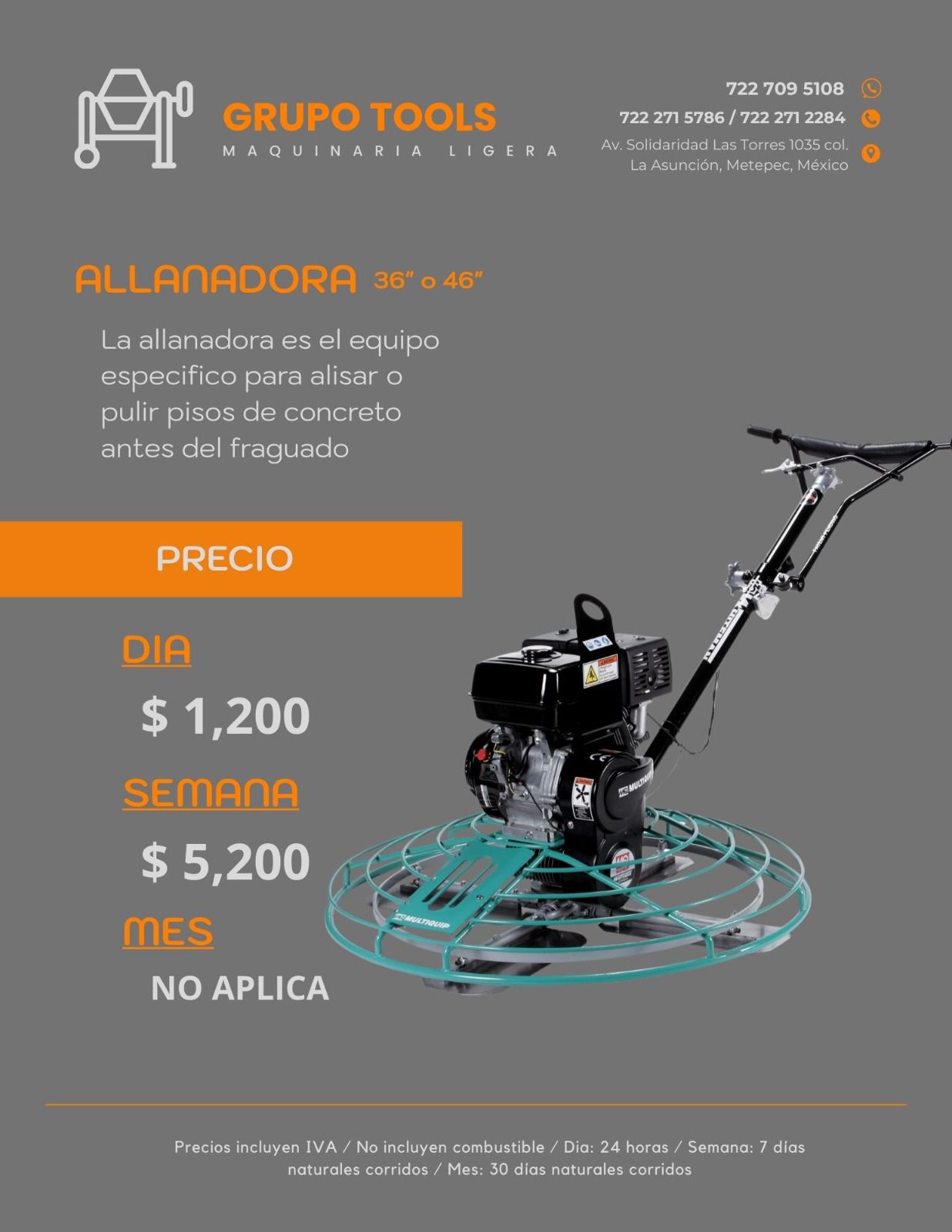 Precio de Renta de Allanadora