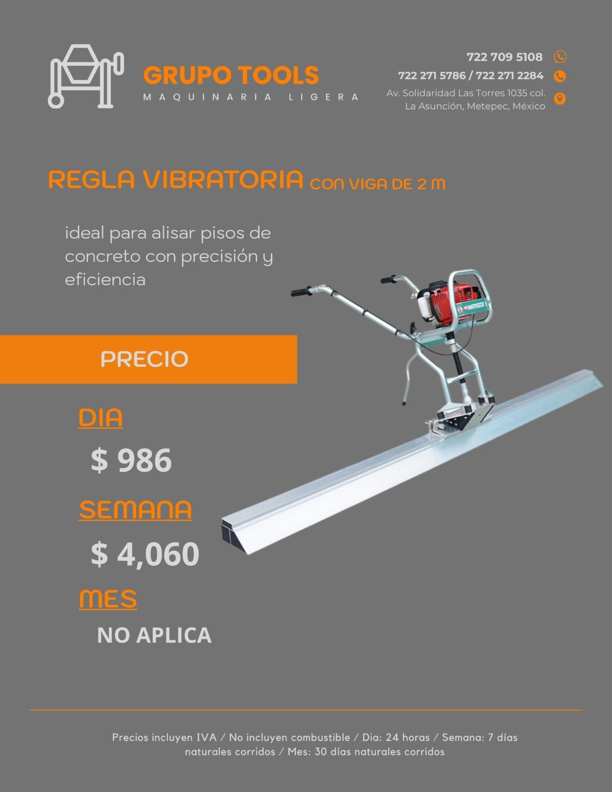 Precio de Renta de Regla Vibratoria en Toluca