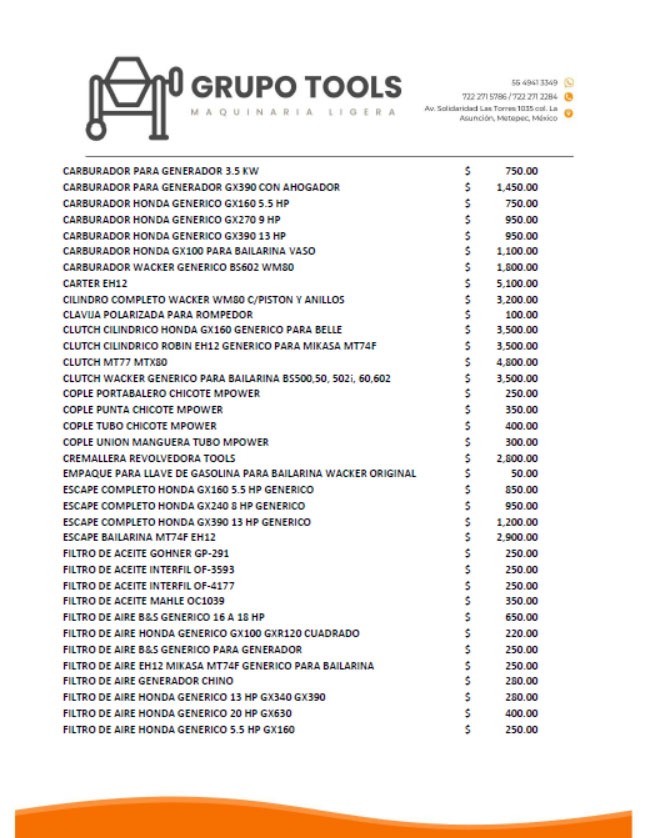 refacciones de maquinaria ligera en toluca