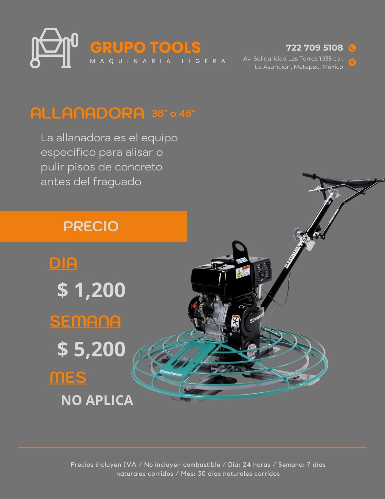 Precio de Renta de Allanadora