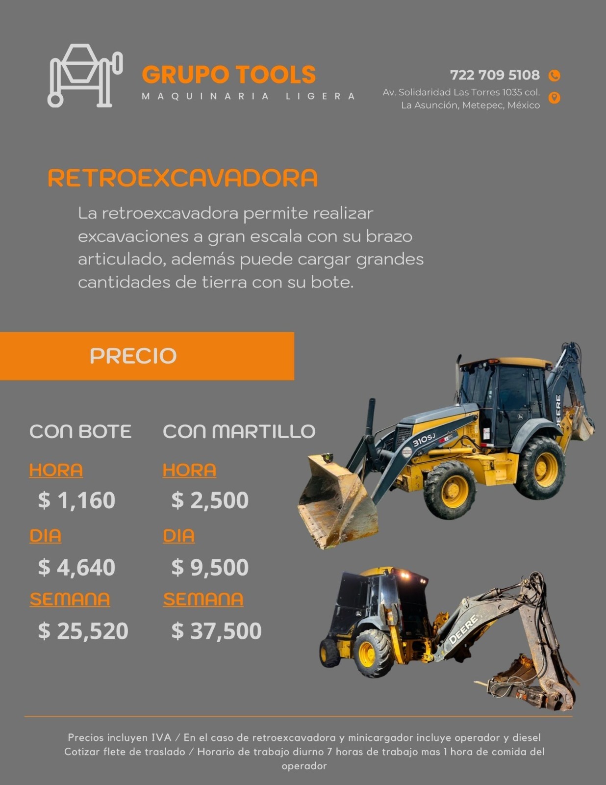 Precio de Renta de Retroexcavadora en Toluca