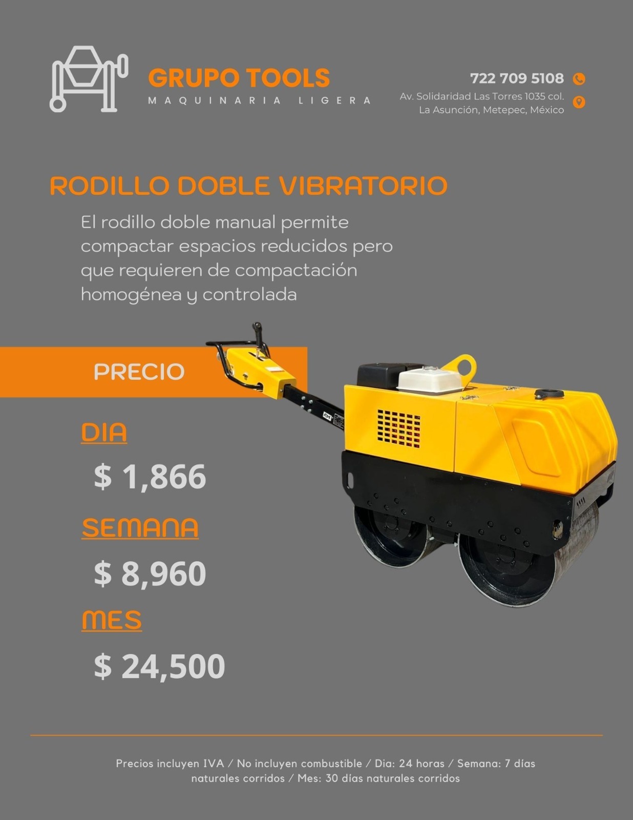 Precio de renta de Rodillo Doble en Toluca
