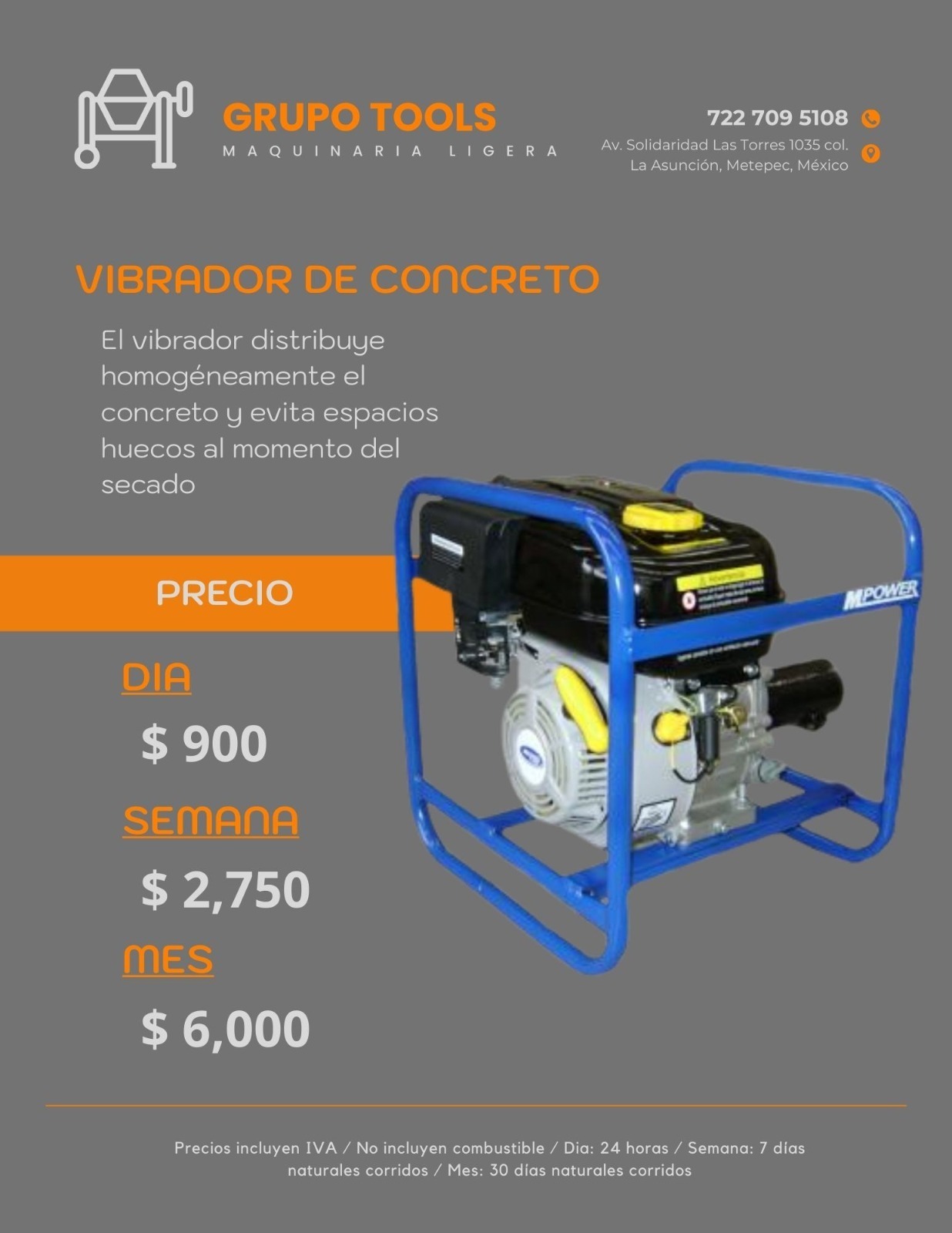 Renta de vibradores de concreto en Toluca