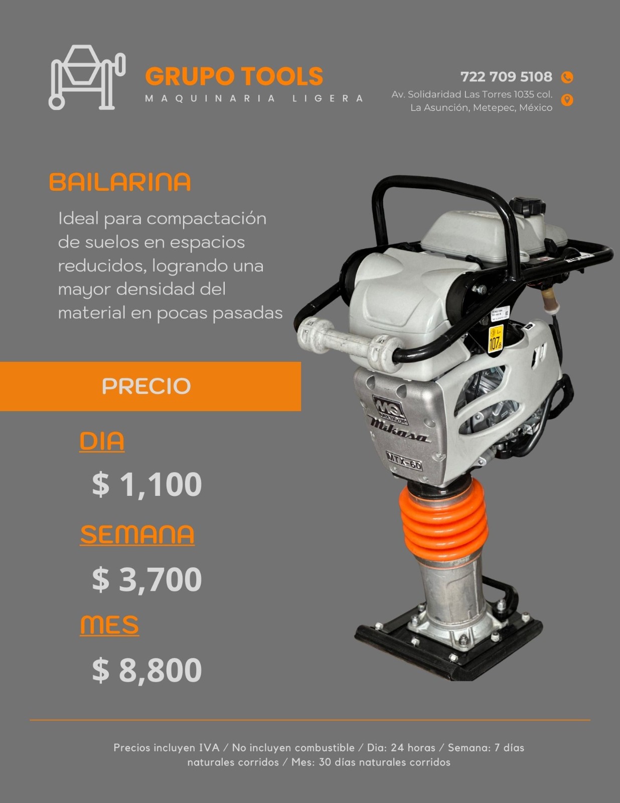 Precio de renta de bailarina compactadora