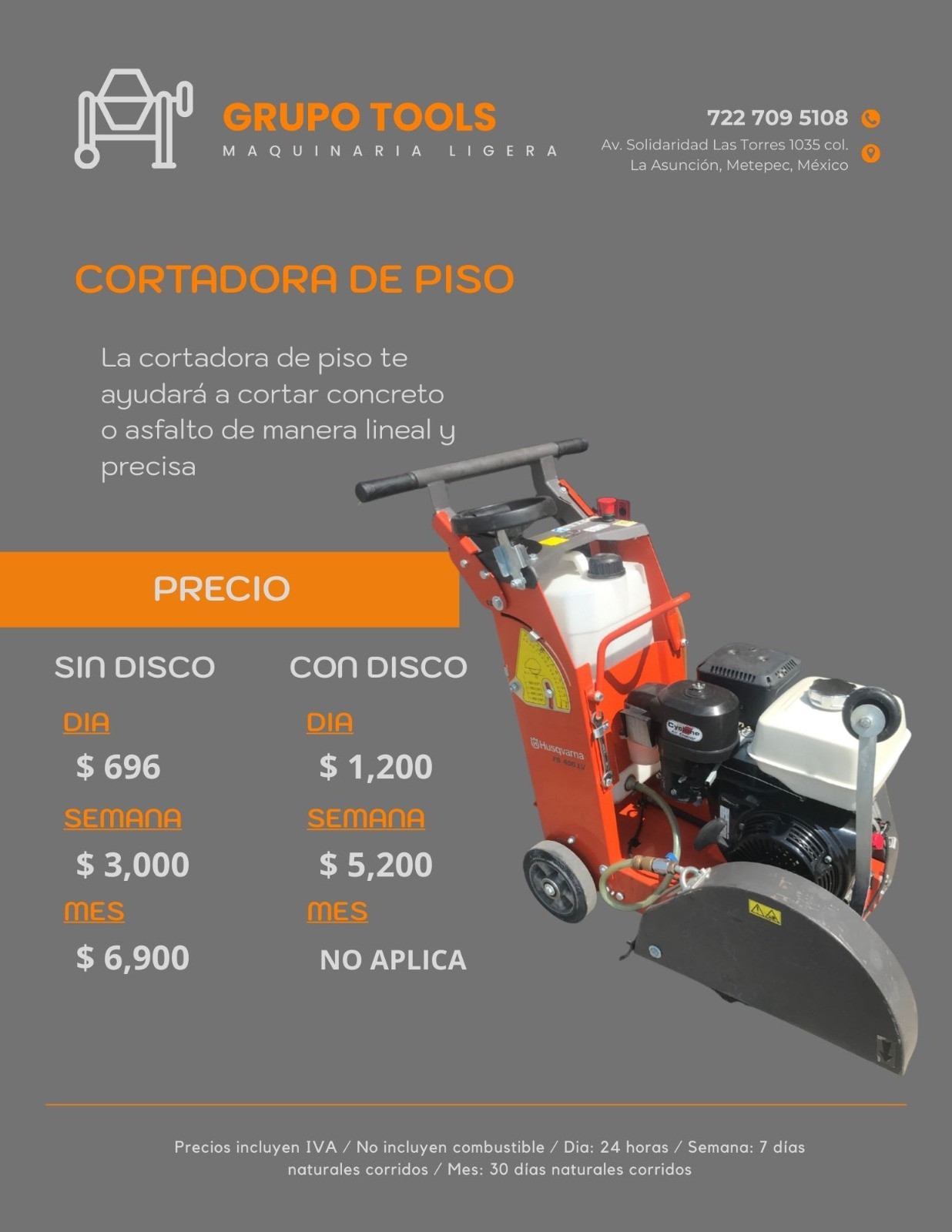 Precio de renta de cortadora de piso