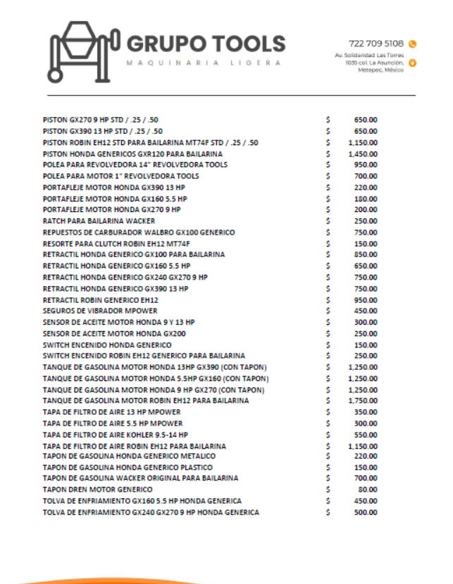 Precio de tanque de gasolina para motor